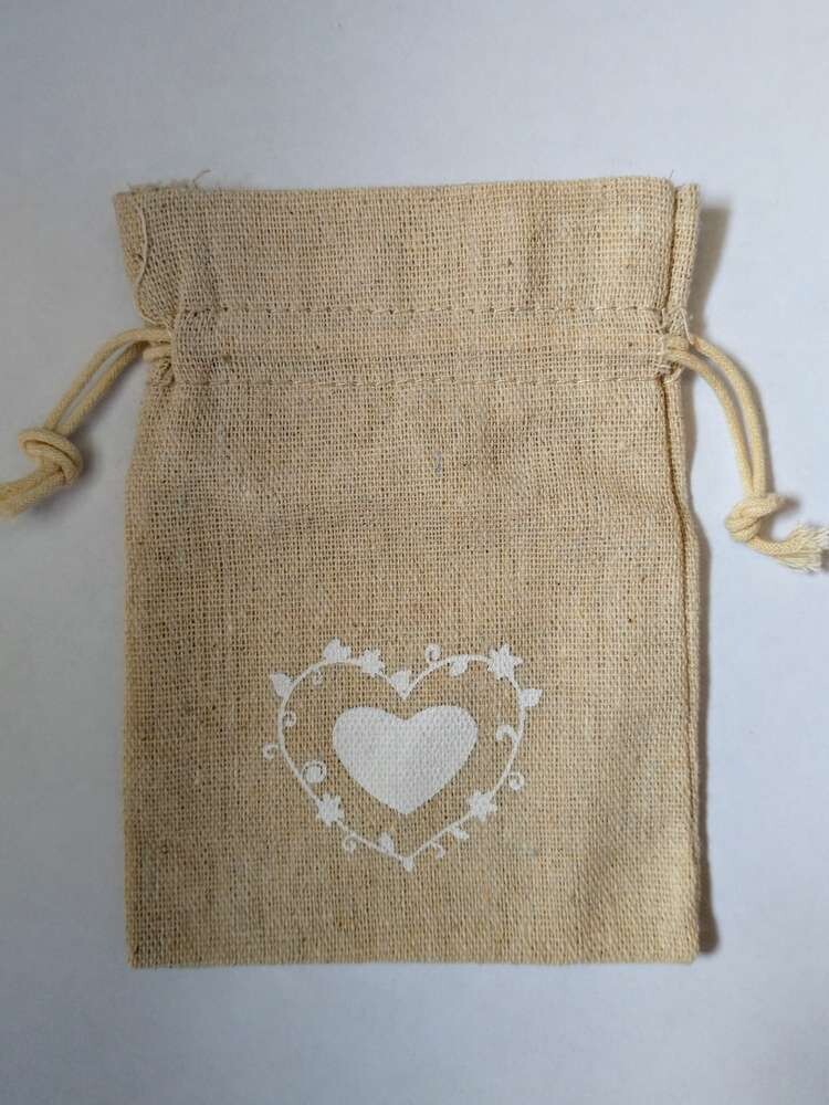 Natural jute gift bag heart design small empty
