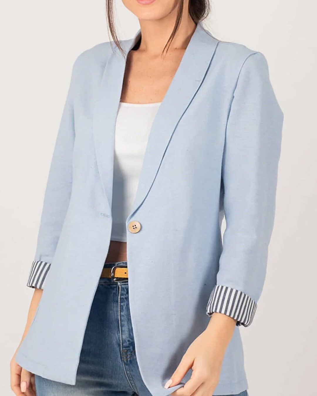 Baby Blue Sleeve Striped Single Button Jacket