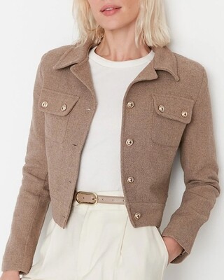 Brown Crop Fitted Woven Jacket
