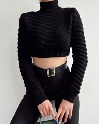 Black Turtleneck Crop Knitwear Sweater