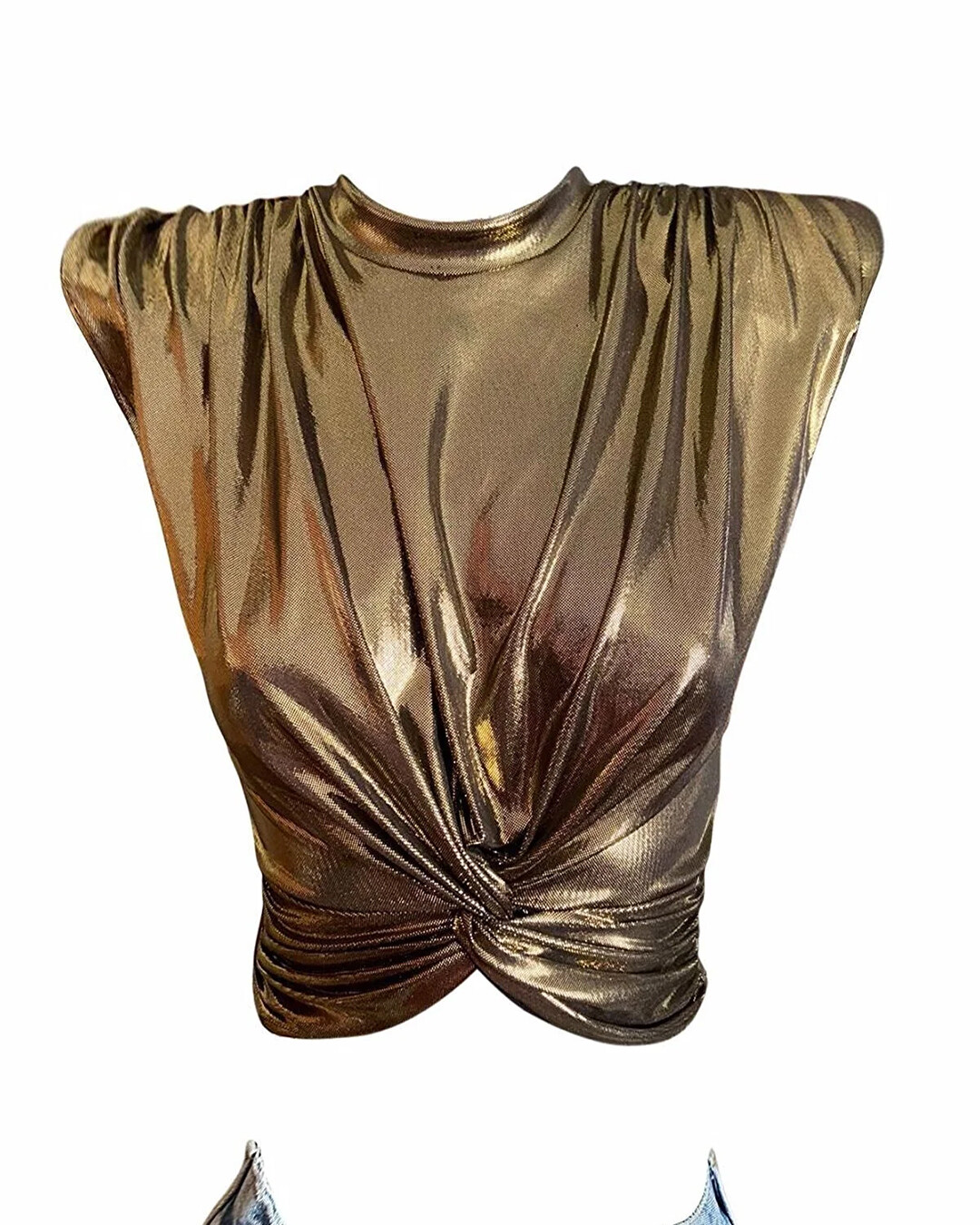 Padded Knotted Crop Top Gold