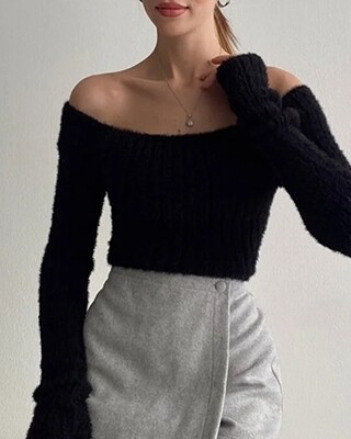 Black Boat Neck Soft Sweater