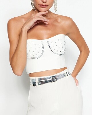 Shiny Stone White Crop Bustier