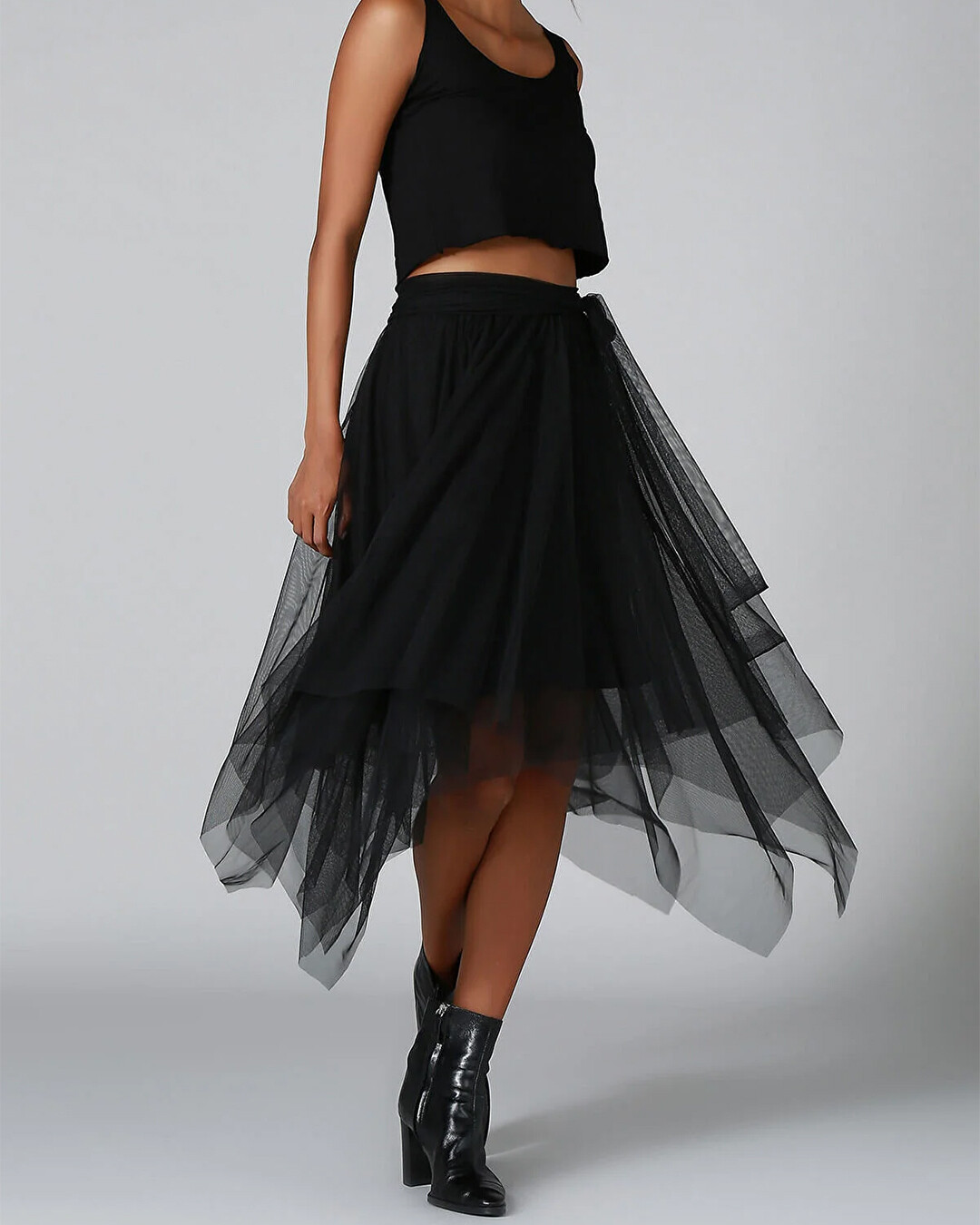 Tulle Asymmetrical Skirt with 2 Layers Lined