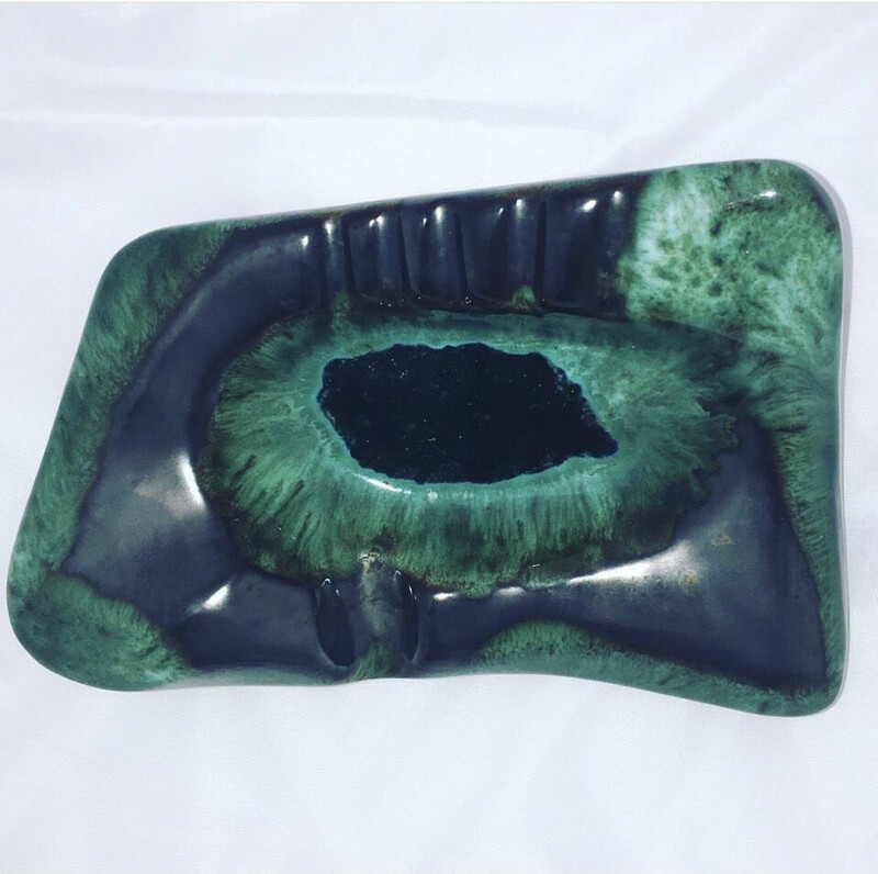 Large Vintage Blue Glazed Ashtray