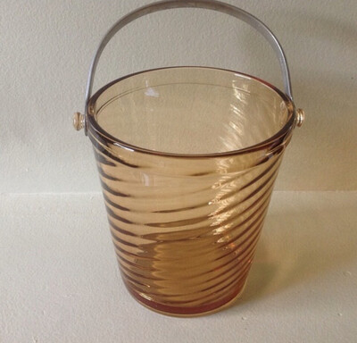 Vintage Glass Ice Bucket Pink Swirl