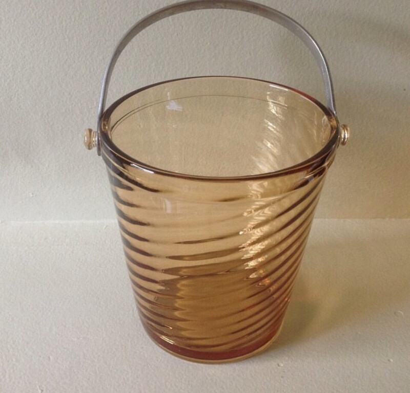 Vintage Glass Ice Bucket Pink Swirl