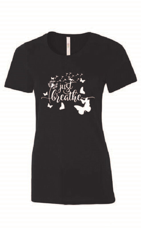 Just Breathe Butterflies Ladies Eurospun Tee