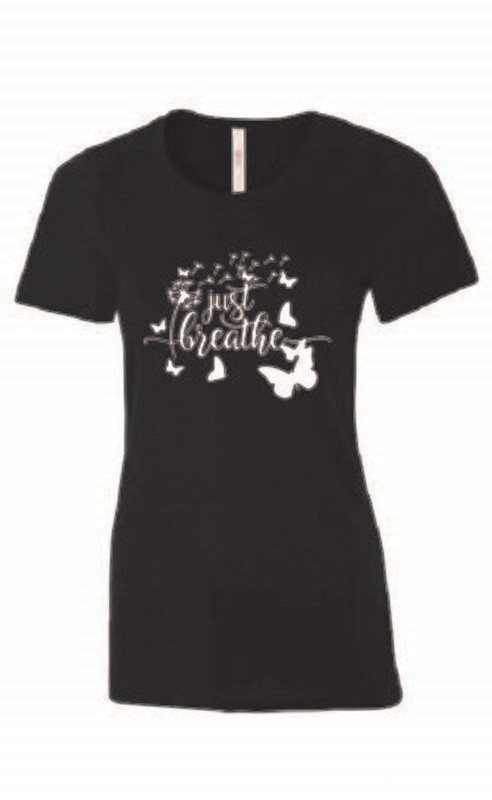 Just Breathe Butterflies Ladies Eurospun Tee