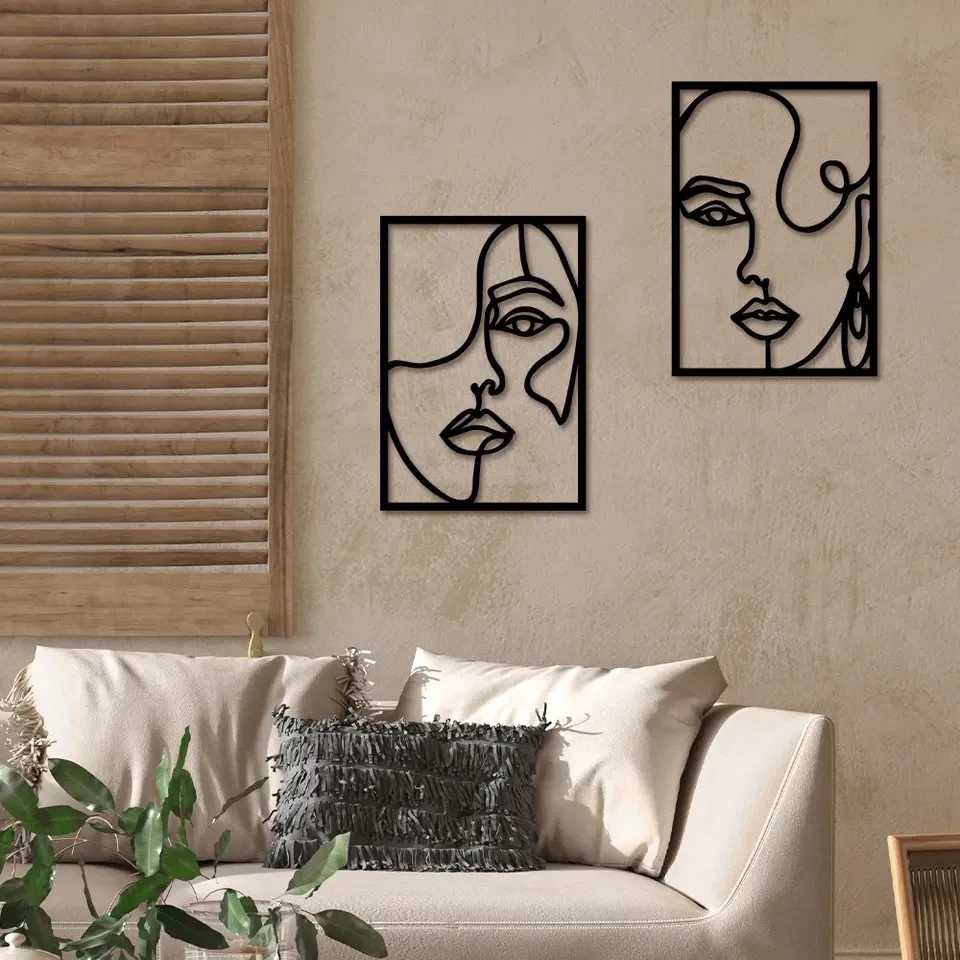 Minimalist Woman Face Modern Black Wooden 3D Art Design Home Living Room Wall Décor