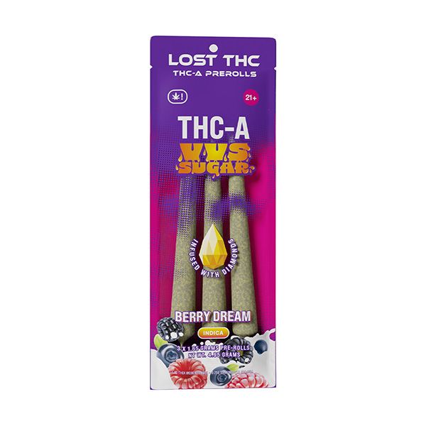 Lost THC THC-A VVS Sugar Pre-Rolls Berry Dream 3 Count 4.95 Grams