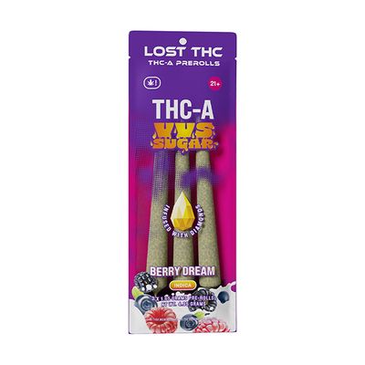Lost THC THC-A VVS Sugar Pre-Rolls Berry Dream 3 Count 4.95 Grams