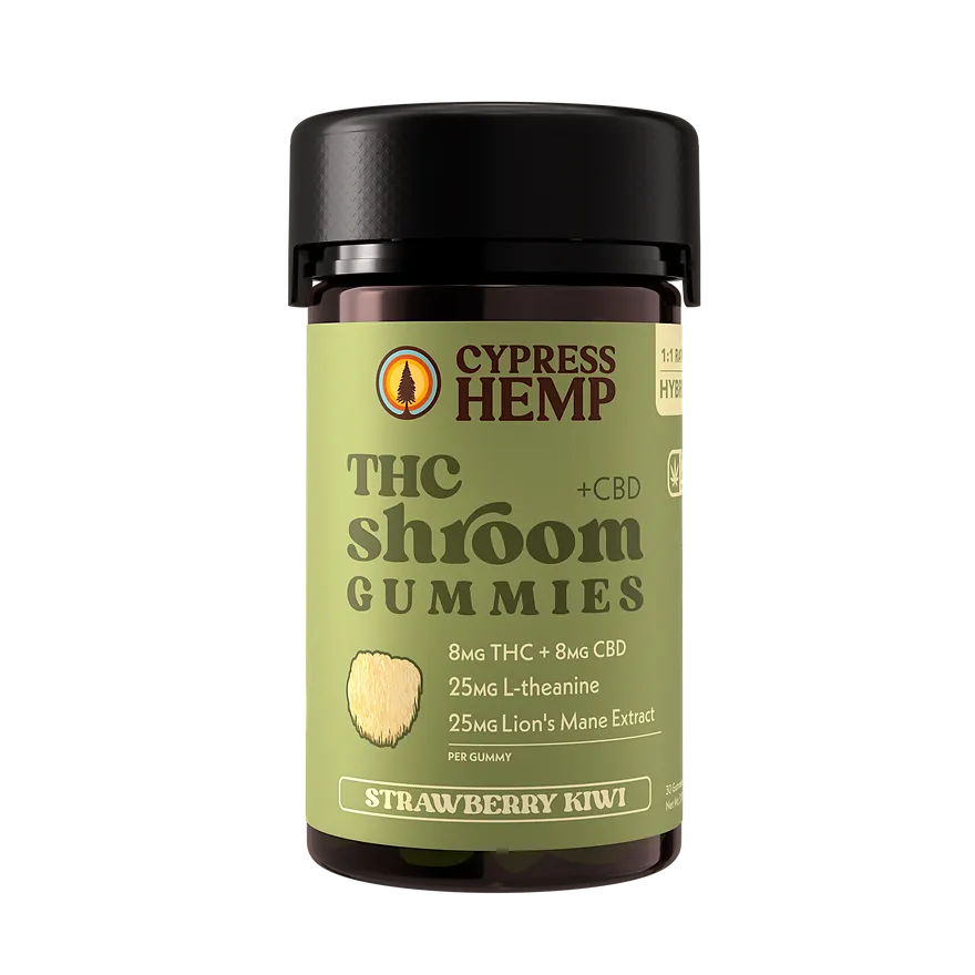 Cypress Hemp: Lions Mane Mushrooms + 8mg THC + 8mg CBD Gummies | Hybrid