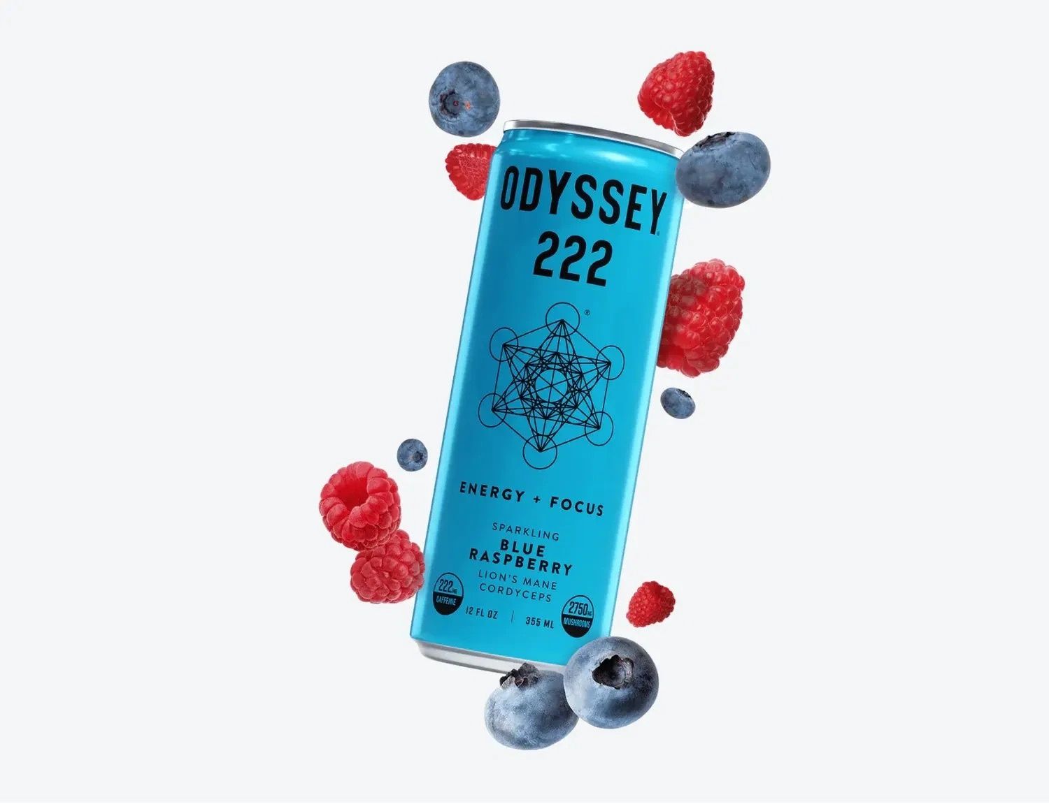 Odyssey: 222 Sparkling Mushroom Energy Drink, Flavor: Blue Raspberry