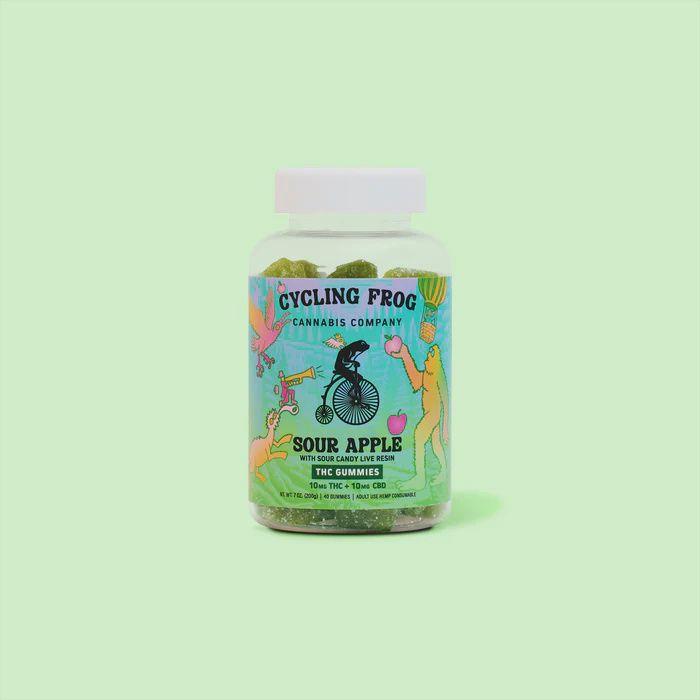 Cycling Frog: Sour Apple 10mg THC + 10mg CBD Gummies