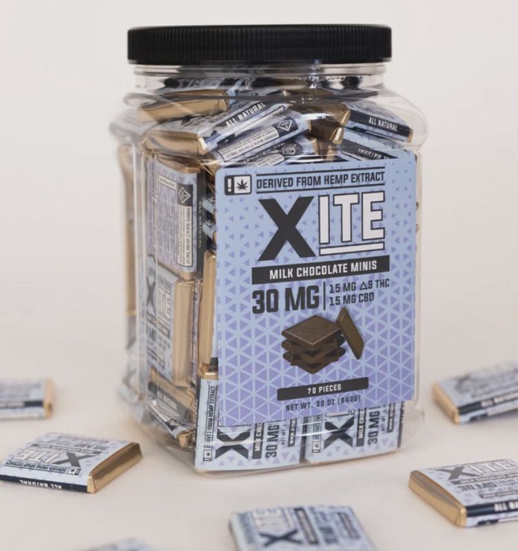 Xite: Milk Chocolate Mini's 1:1 THC-CBD 70ct Jar