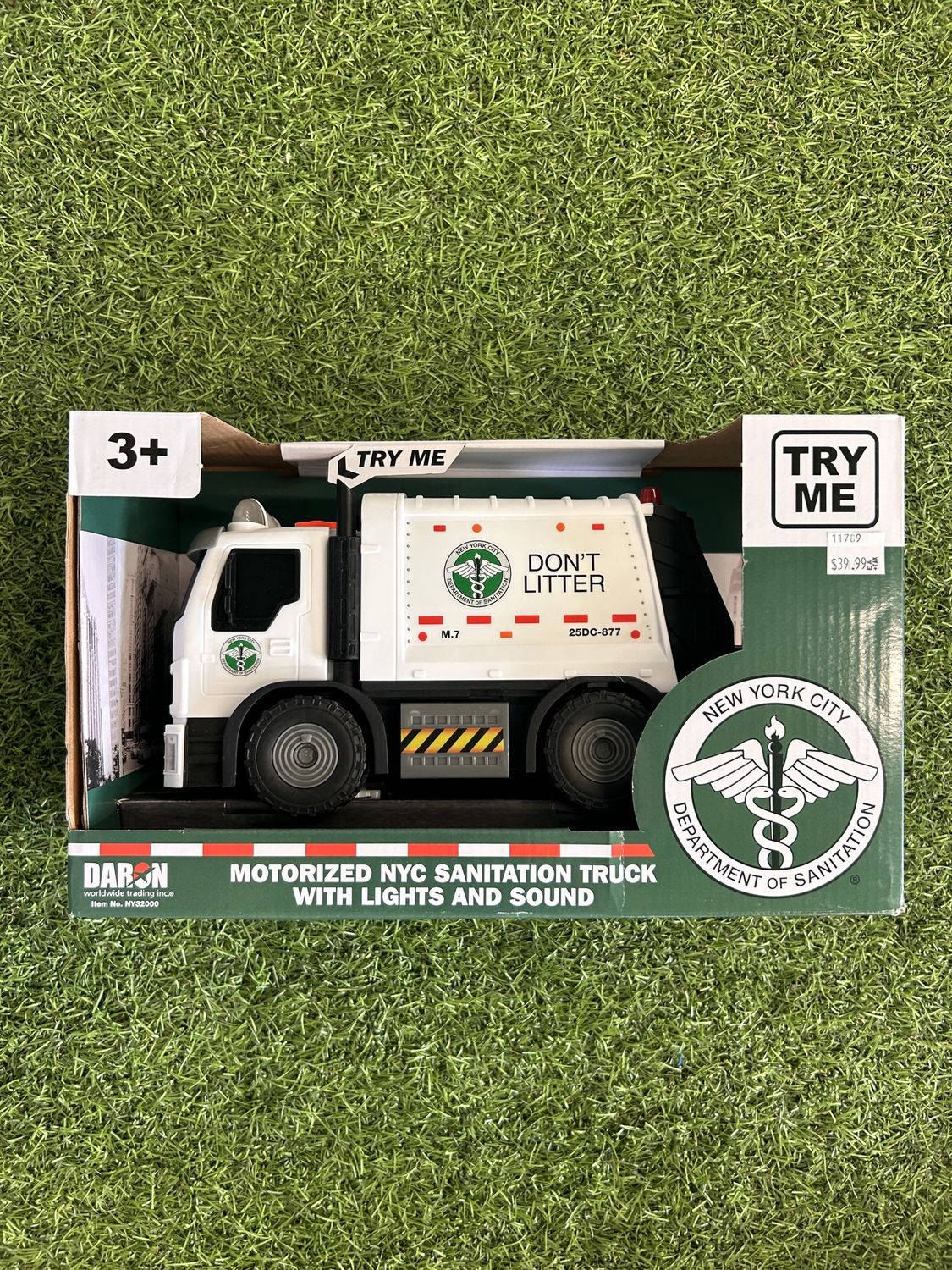 NY MOTORIZED GARBAGE  TRUCK W/LIGHTS &amp; SOUND &amp; LIFT