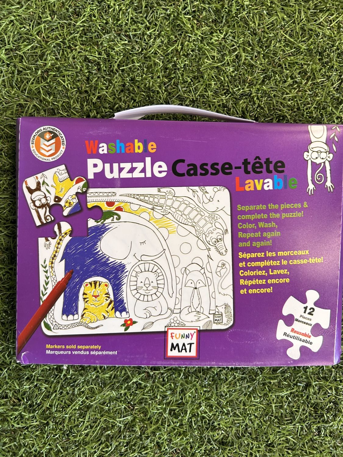 12 Pc. Washable Coloring Puzzle, Style: ANIMALS