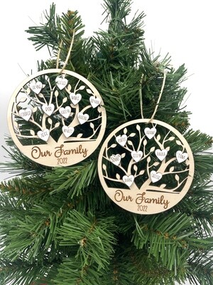 Family Tree Heart Names Christmas Ornament