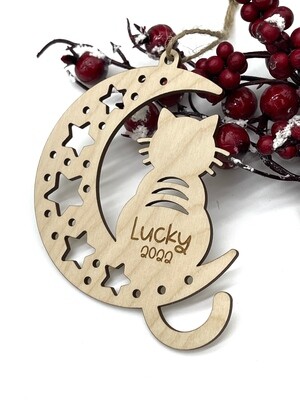 Cat and Moon Christmas Ornament