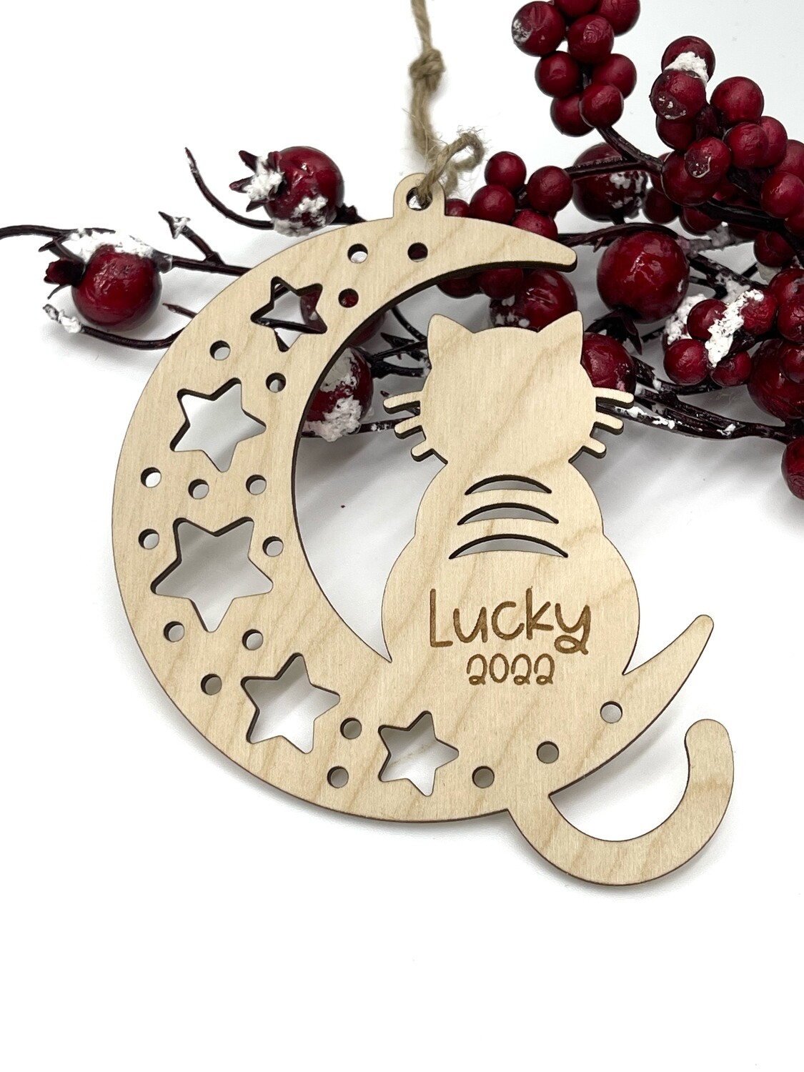 Cat and Moon Christmas Ornament