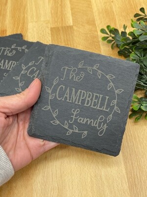 Slate Coasters - Laurel Design
