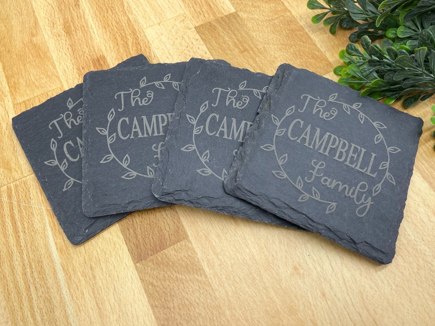 Slate Coasters - Laurel Design