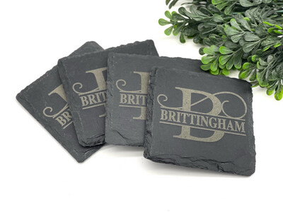 Slate Coasters - Swirls Split Monogram 