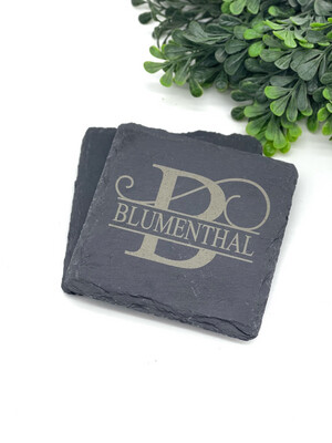 Slate Coasters - Swirls Split Monogram 