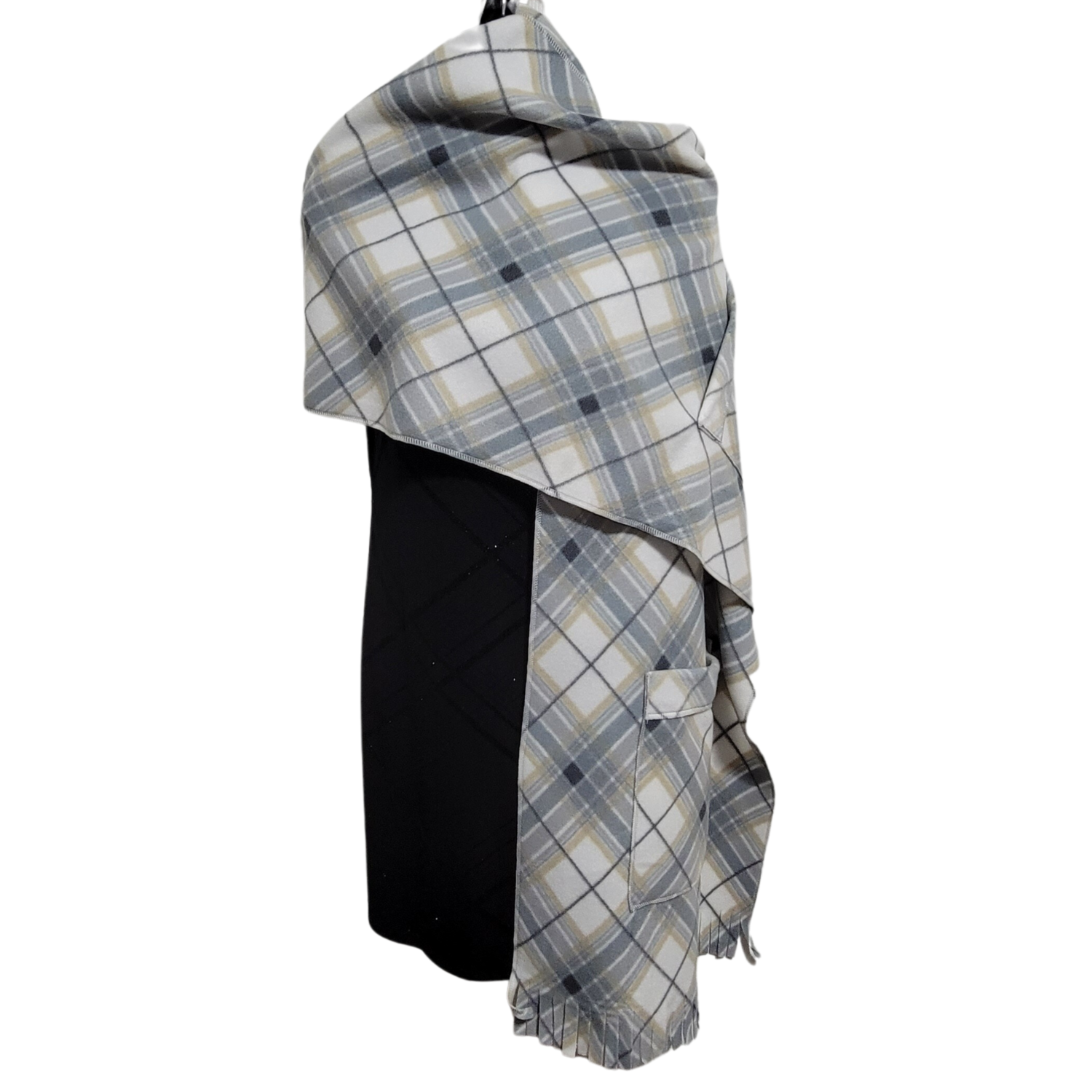 Gray Plaid Fleece Wrap