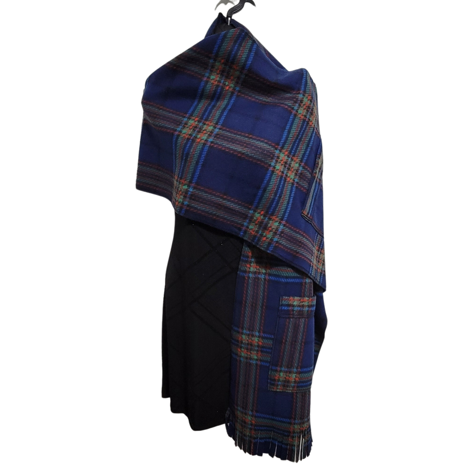 Blue and Green Plaid Fleece Wrap