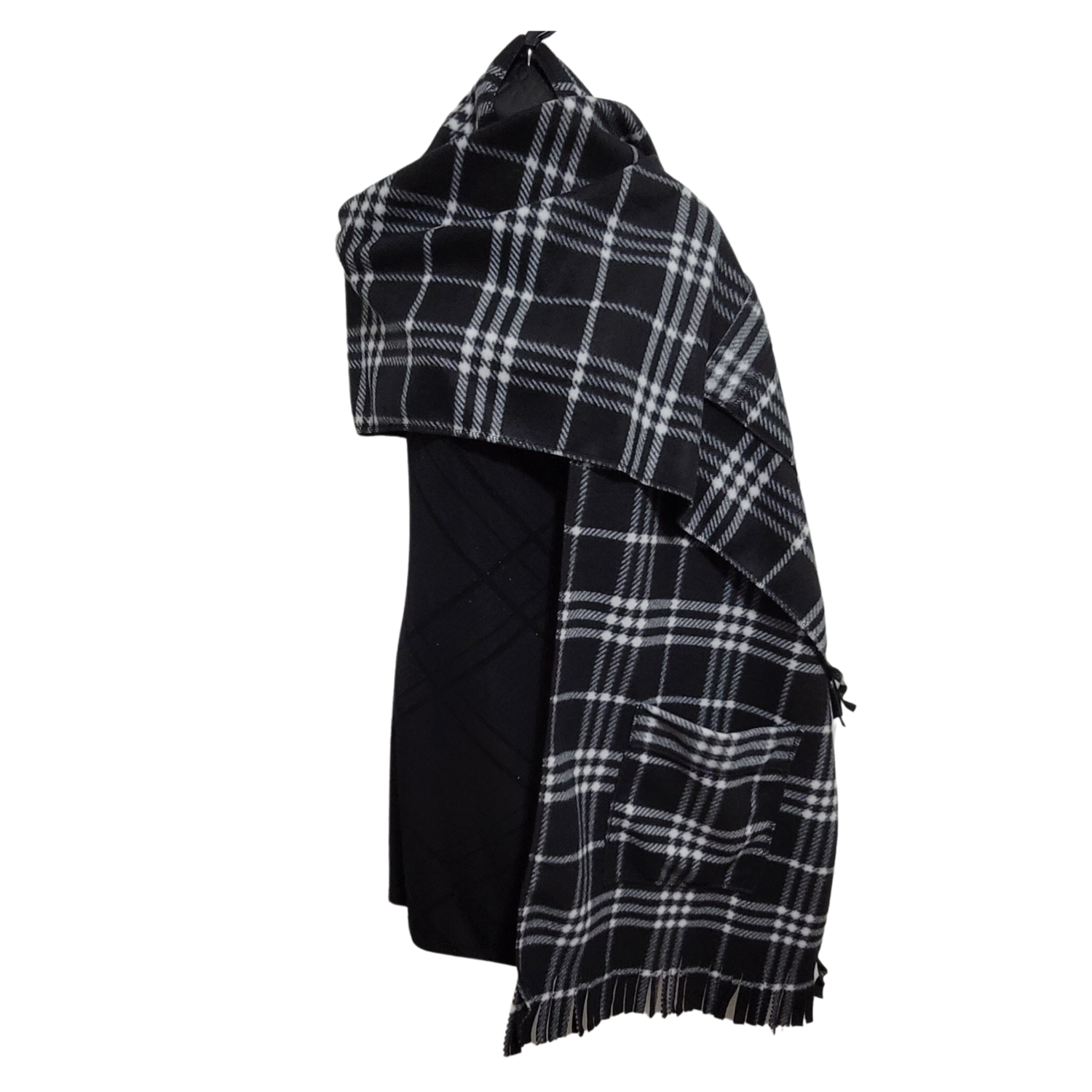 Black and White Plaid Fleece Wrap