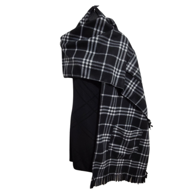 Black and White Plaid Fleece Wrap