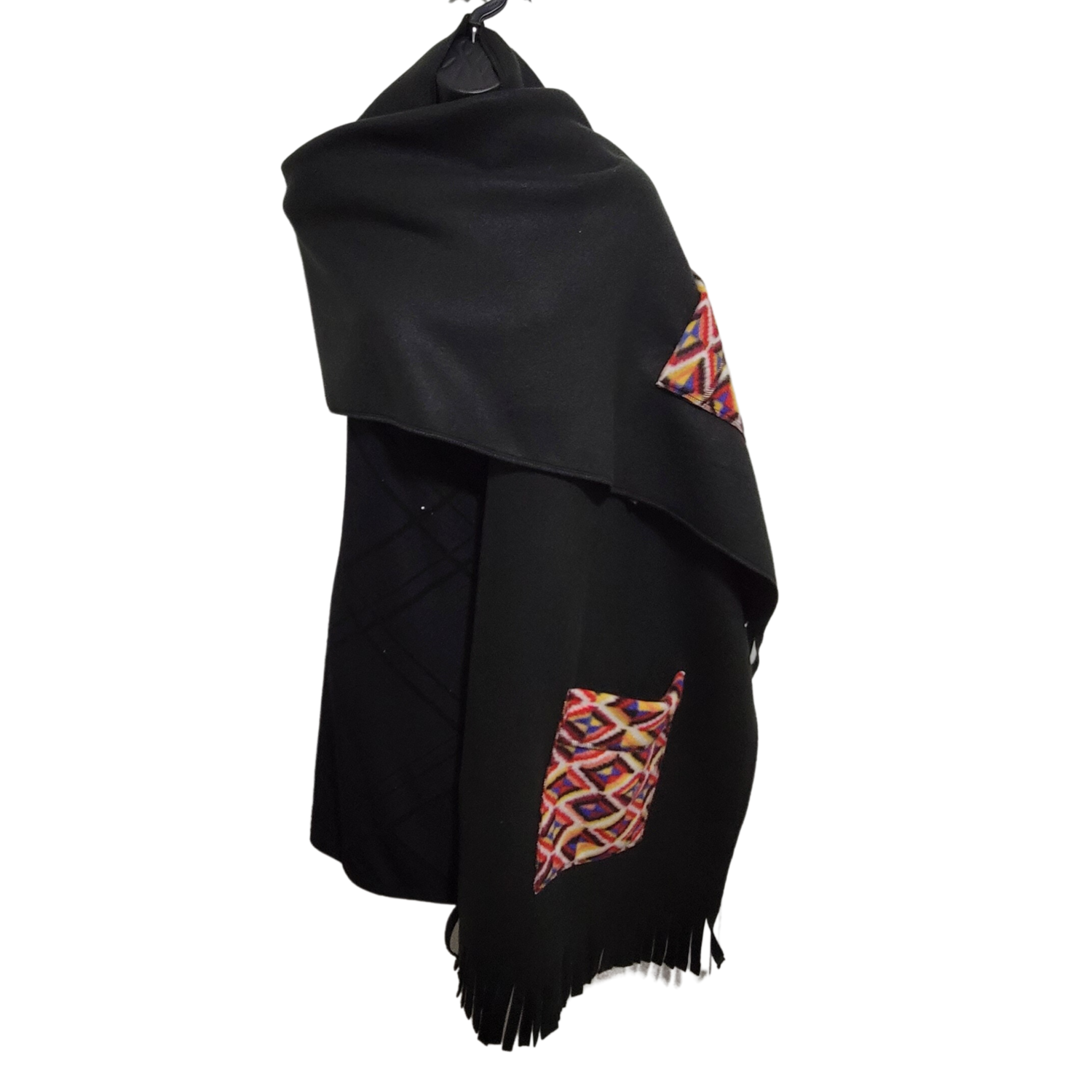 Black Solid and Aztec Pocket Fleece Wrap