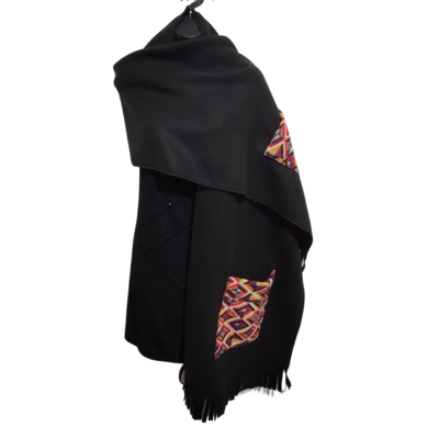 Black Solid and Aztec Pocket Fleece Wrap