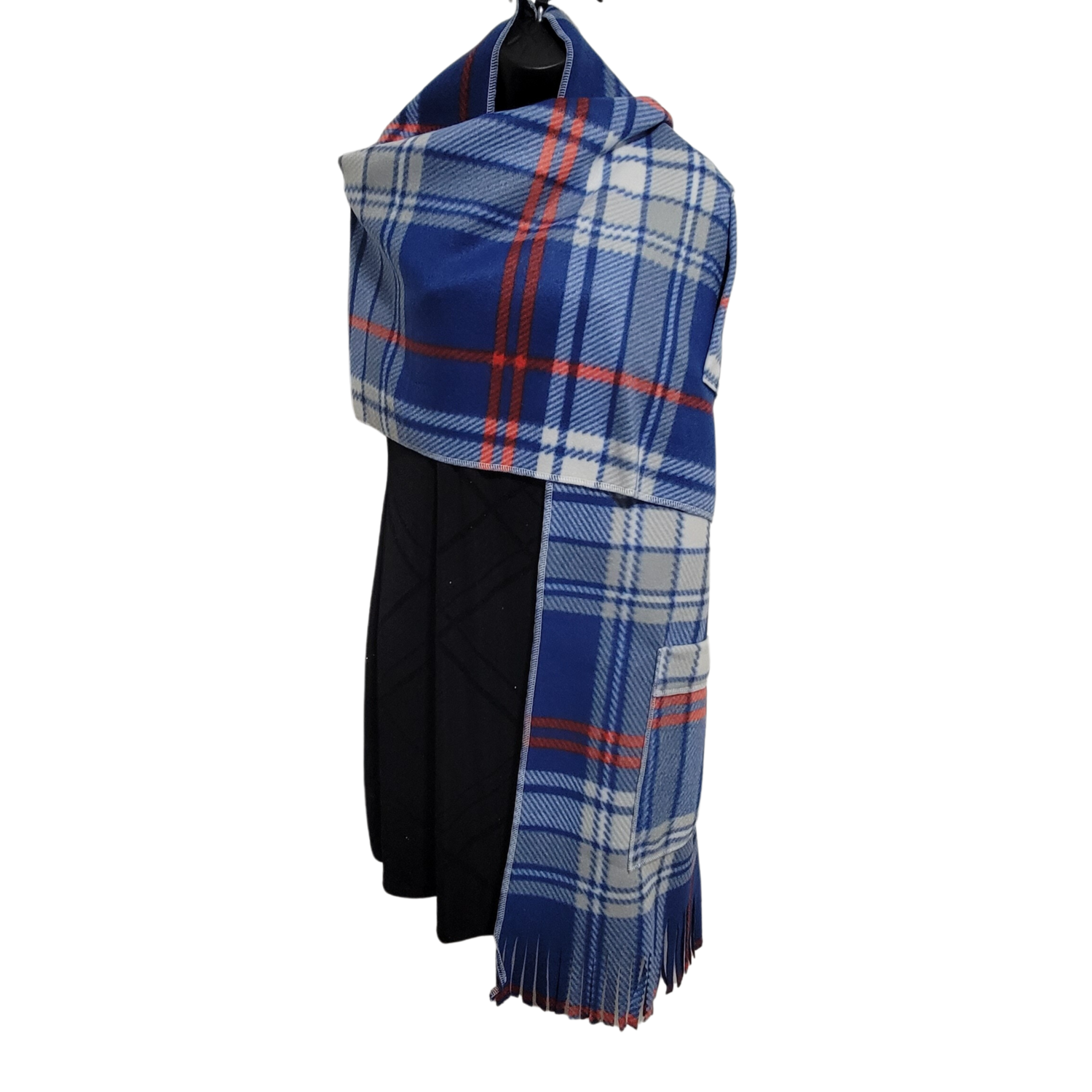 Blue and Red Plaid Fleece Wrap