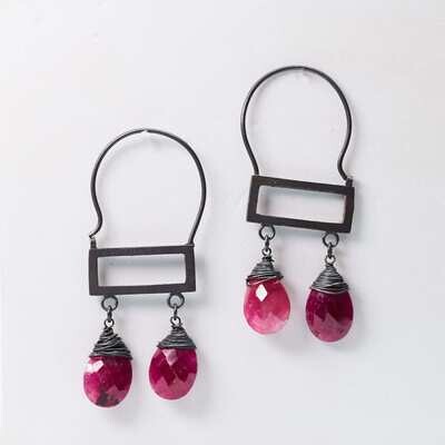 Blackened Silver And Pink Sapphire Earrings