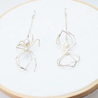 Spider Earrings - Sterling Silver And Pearl