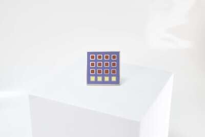 Square Grid Brooch, Navy, Red & Yellow
