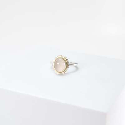 Rose Quartz Cab, 18K Gold And Silver Ring
