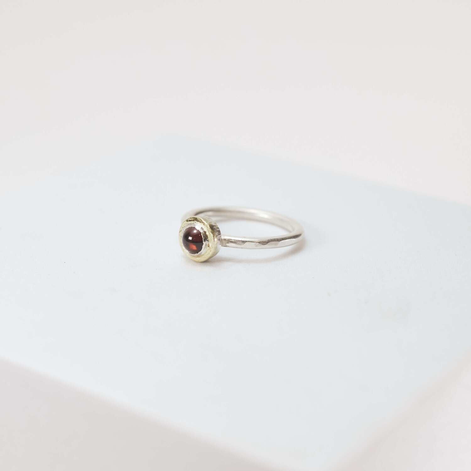 Garnet Ring, Sterling Silver With 18K Gold Setting