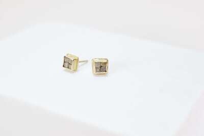 Framed Sugar Cube Diamonds Stud Earrings, 18K