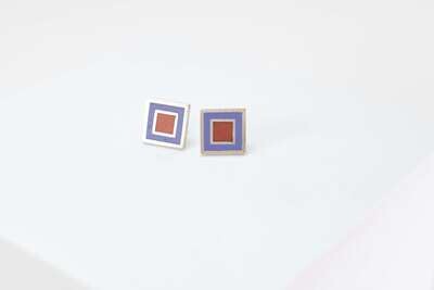Square Studs, Navy & Red