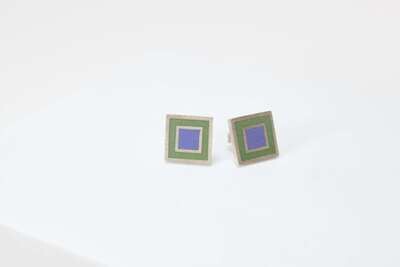 Square Studs, Green & Navy