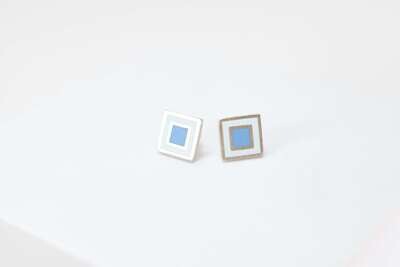 Square Studs, Pale Blue & White