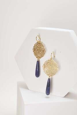 Hoi An Windows Earrings, Lapis Lazuli Drops, Gold Plated Sterling Silver