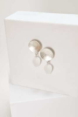 "Moonlight" Silver And Frosted Quartz Drop Earrings, Medium Lotus Buds