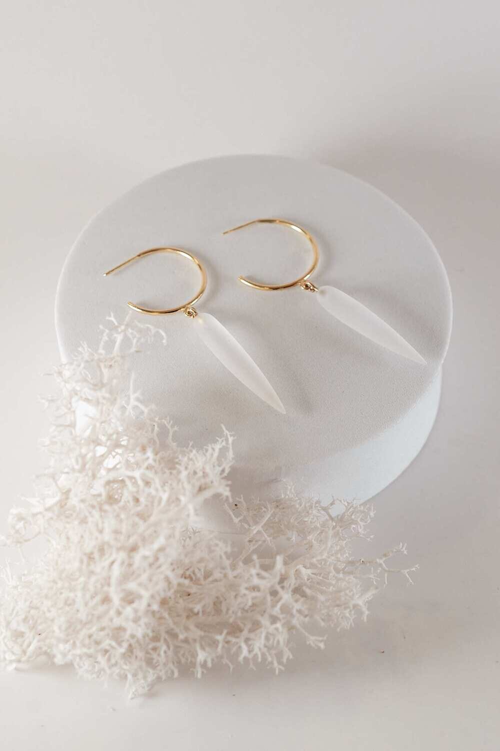 Frosted Quartz with 18K Gold Hoops, Large