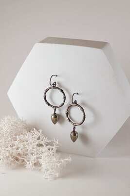 Oxidized Silver and Pyrite Drop Earrings
