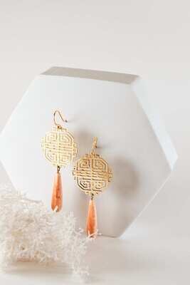 Hoi An Windows Earrings, Spiny Oyster Shell Drops, Gold Plated Sterling Silver